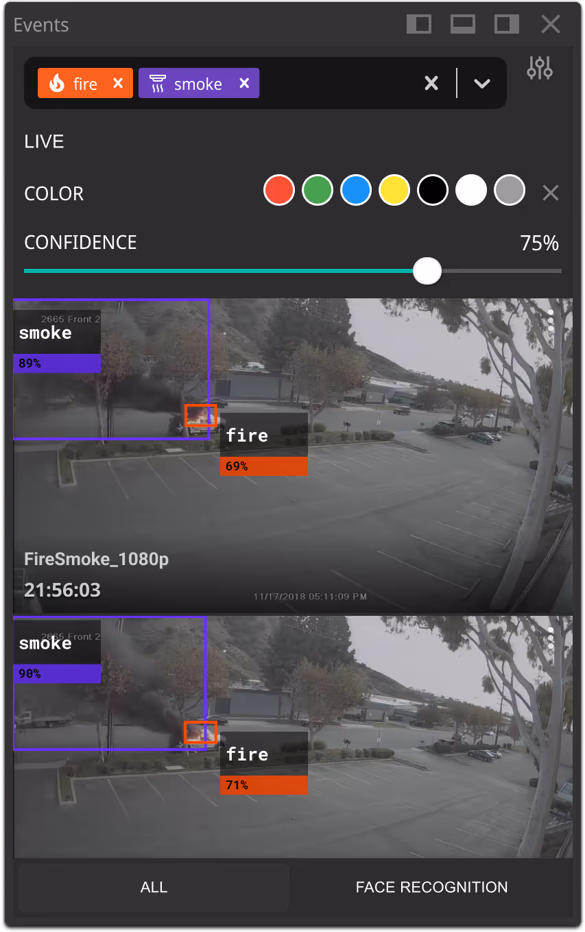 3deye video portal ui fire smoke event panel