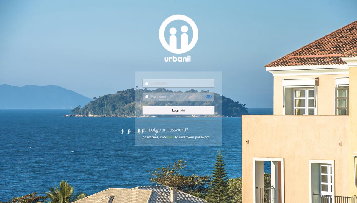 Urbanii login page on its own domain with only the Urbanii brand