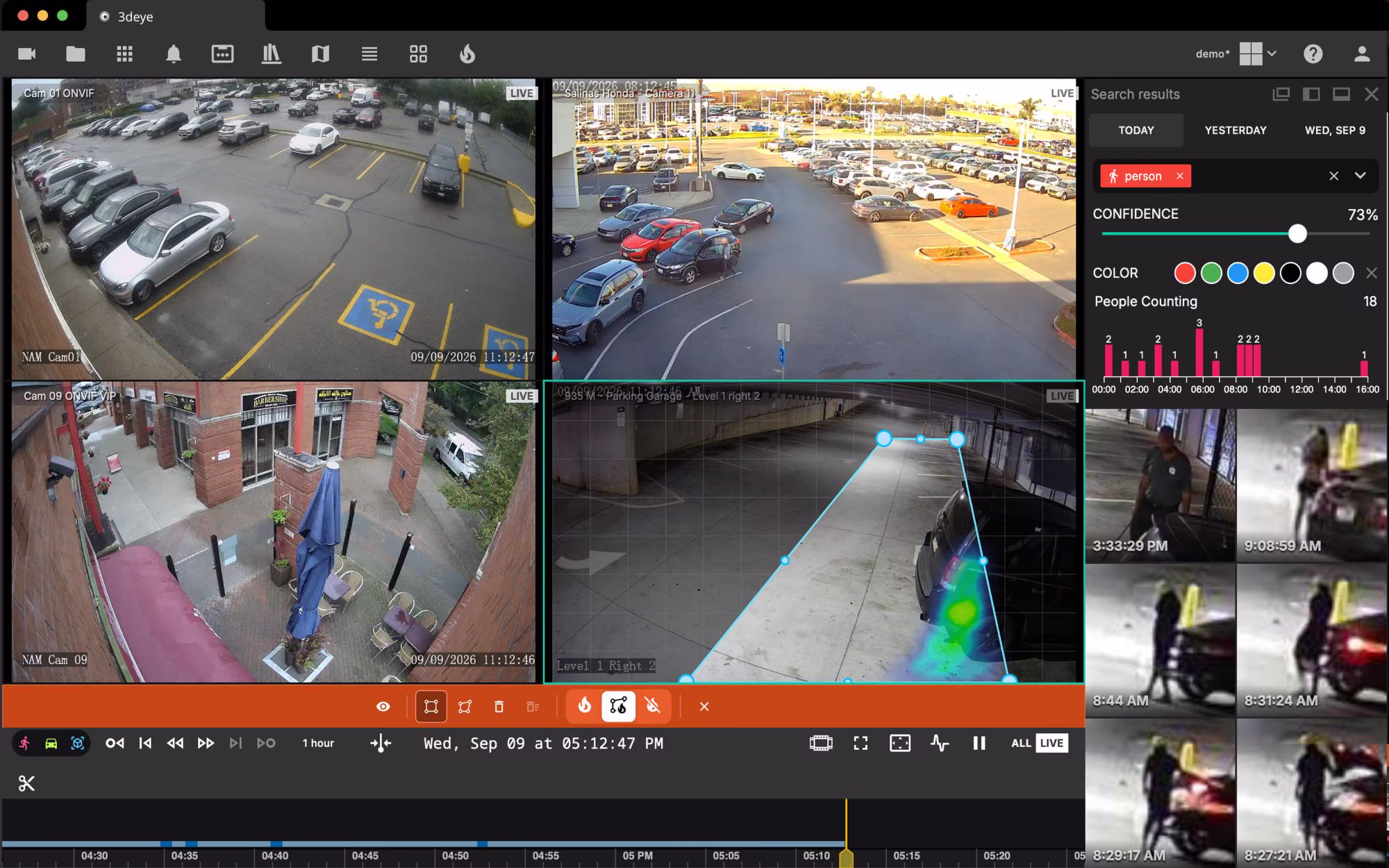 Video Portal live camera grid with AI search results